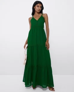 Vestidos*Cuplé Maxi Vestido Tirantes Encaje Algodon Verde