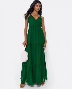 Vestidos*Cuplé Maxi Vestido Tirantes Encaje Algodon Verde