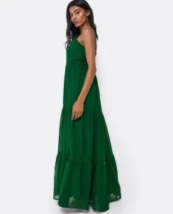 Vestidos*Cuplé Maxi Vestido Tirantes Encaje Algodon Verde