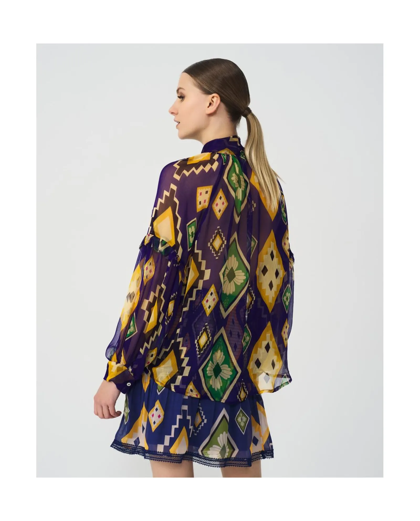 Camisas Y Tops*Cuplé Maxiblusa Romantica Gasa Geometrico Azul