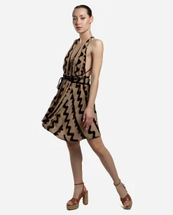 Vestidos*Cuplé Mini Vestido Cuerda Crep Negro/ Beige