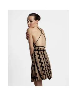 Vestidos*Cuplé Mini Vestido Cuerda Crep Negro/ Beige