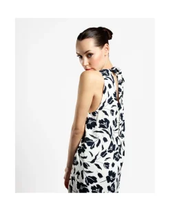 Vestidos*Cuplé Mini Vestido Escote Pliegues Viscosa Estampado Flo