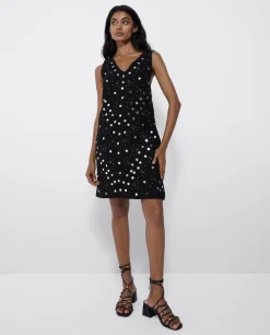 Vestidos*Cuplé Mini Vestido Evase Espejos Negro