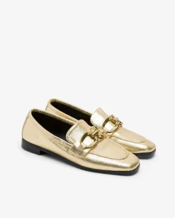 Mocasines Y Bailarinas*Cuplé Mocasin Hebilla Lame Metalizado Oro