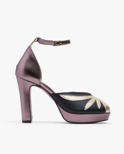 Sandalias*Cuplé Pala Talon Peep Toe Lame Metalizado Bronce