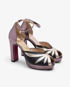 Sandalias*Cuplé Pala Talon Peep Toe Lame Metalizado Bronce
