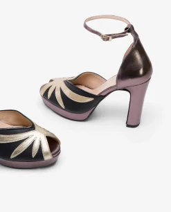 Sandalias*Cuplé Pala Talon Peep Toe Lame Metalizado Bronce
