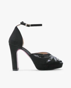 Sandalias*Cuplé Pala Talon Peep Toe Ultrasuede Negro
