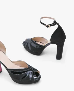 Sandalias*Cuplé Pala Talon Peep Toe Ultrasuede Negro