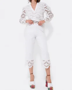 Pantalones*Cuplé Pantalon Bajo Guipur Algodon Blanco
