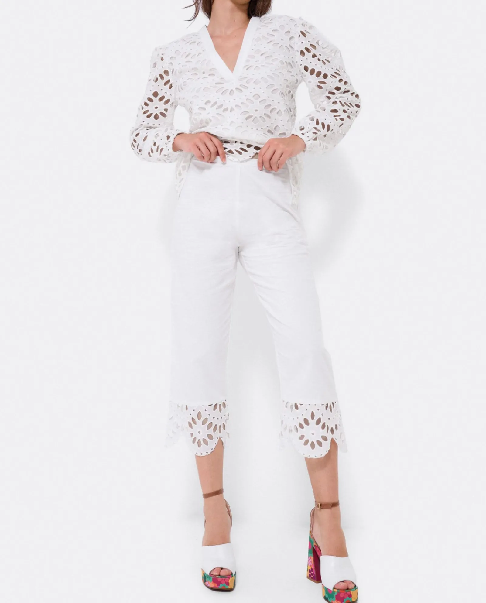 Pantalones*Cuplé Pantalon Bajo Guipur Algodon Blanco