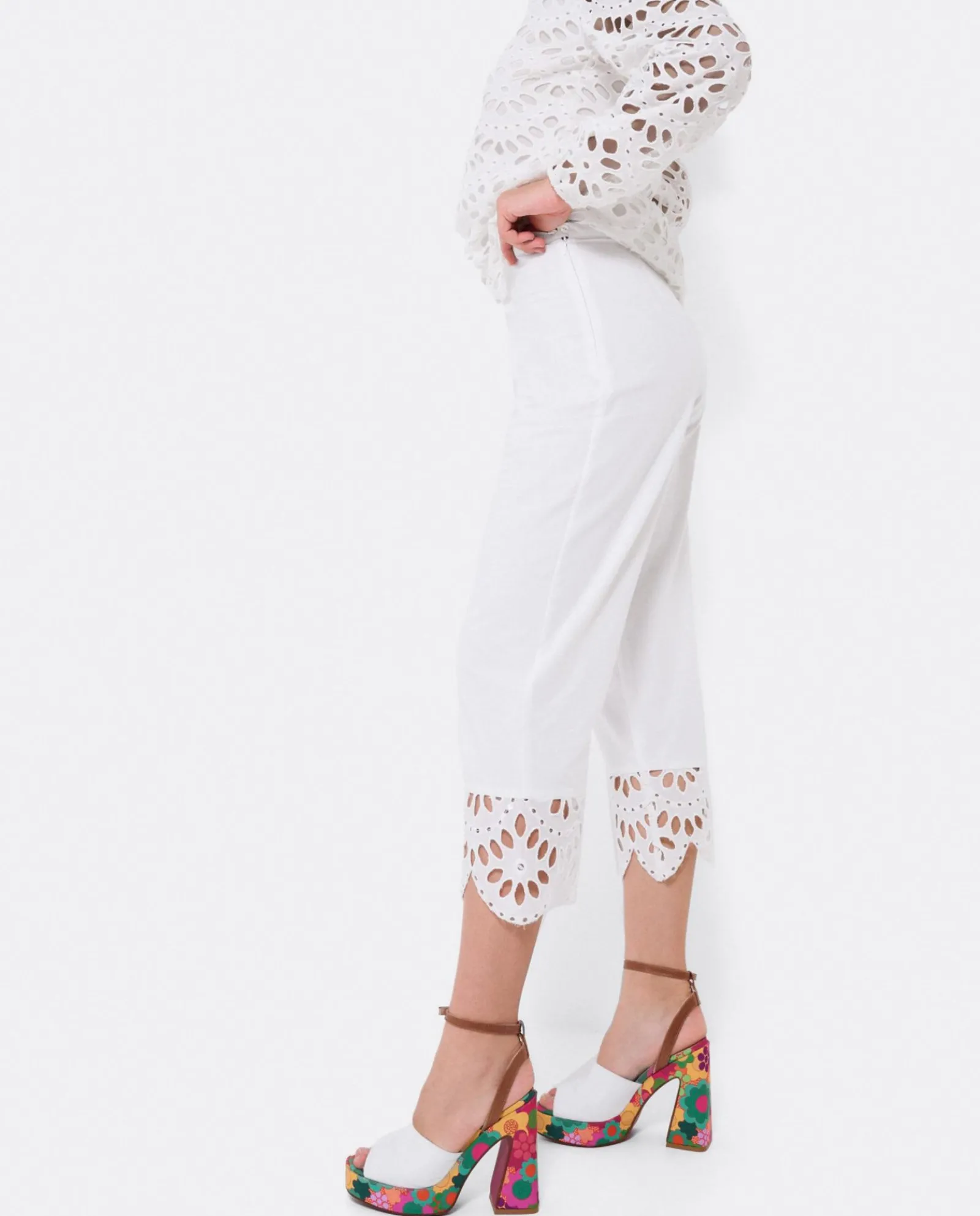 Pantalones*Cuplé Pantalon Bajo Guipur Algodon Blanco