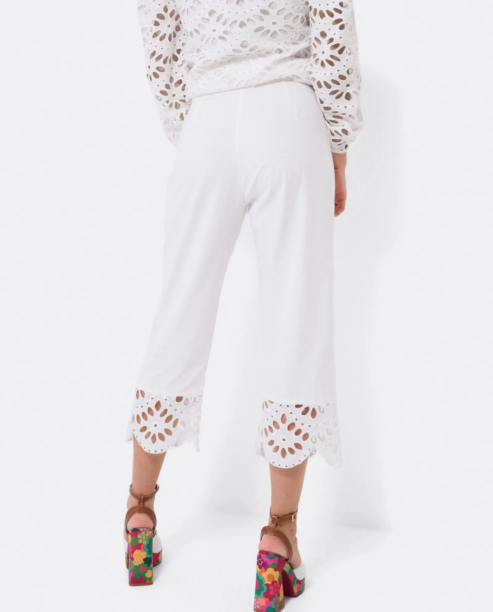 Pantalones*Cuplé Pantalon Bajo Guipur Algodon Blanco