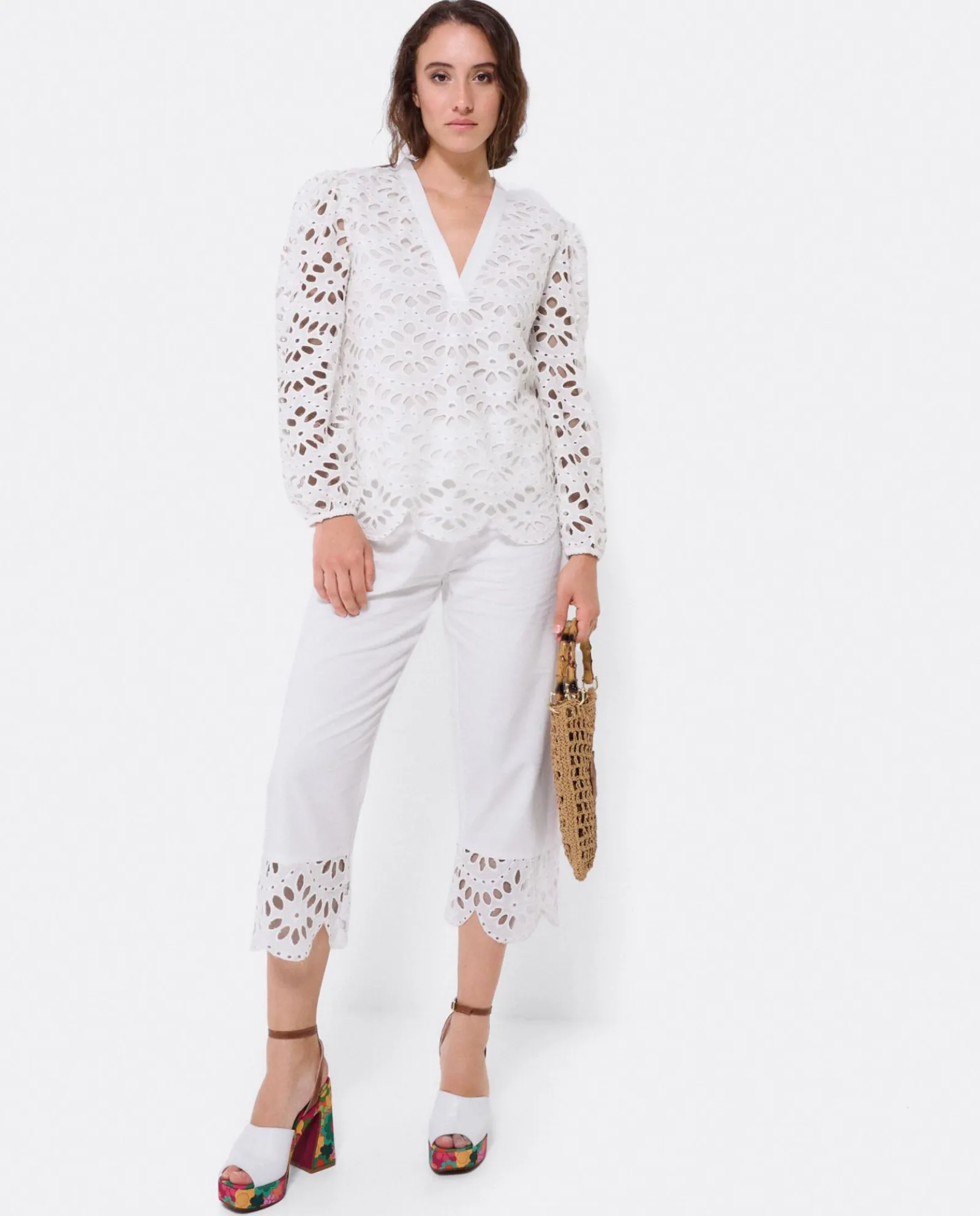 Pantalones*Cuplé Pantalon Bajo Guipur Algodon Blanco