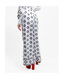 Pantalones*Cuplé Pantalon Bordado Cenefa Algodon Blanco