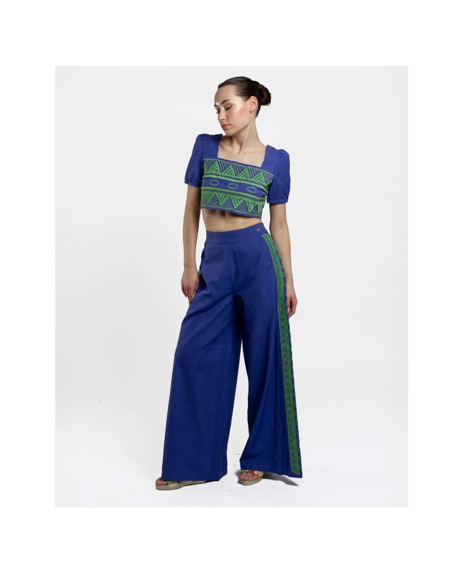 Pantalones*Cuplé Pantalon Palazzo Algodon Azul