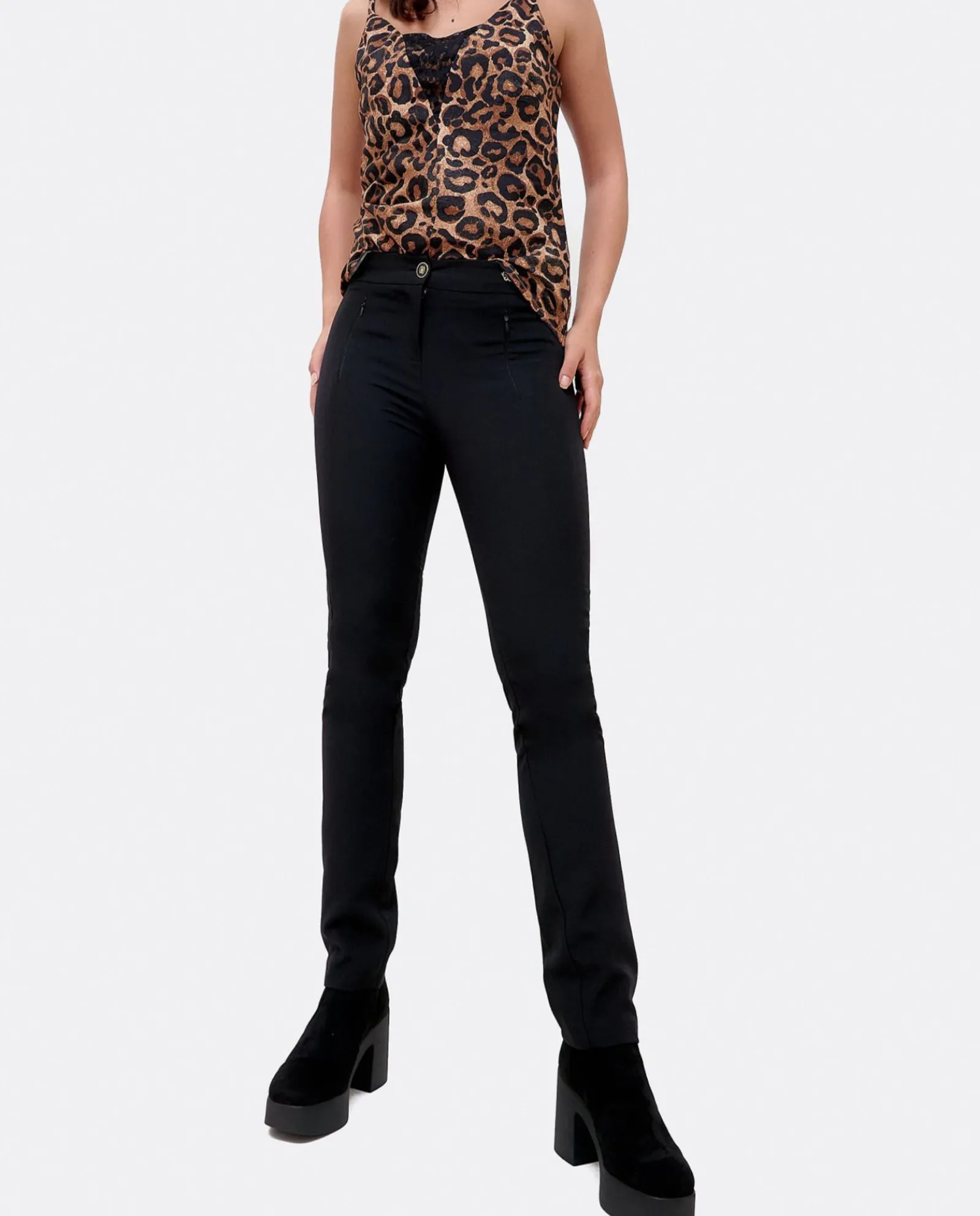 Pantalones*Cuplé Pantalon Pitillo Doble Tela Negro
