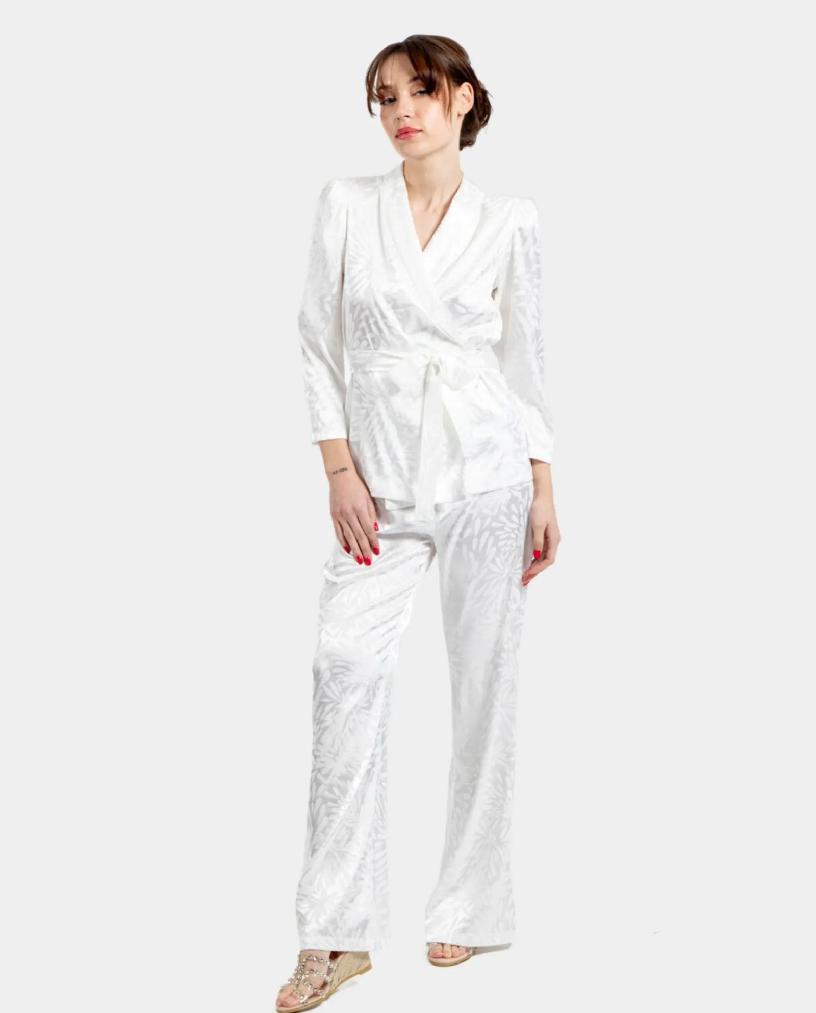 Pantalones*Cuplé Pantalon Recto Jacquard Blanco