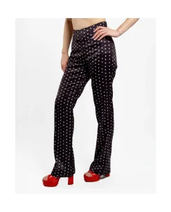 Pantalones*Cuplé Pantalon Recto Saten Lunares Blanco Negro