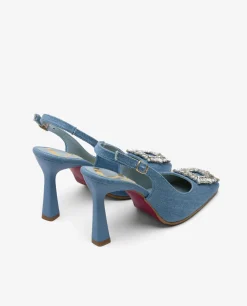 Salones & Stilletos*Cuplé Salon Destalonado Adorno Cristal Vaquero Azul