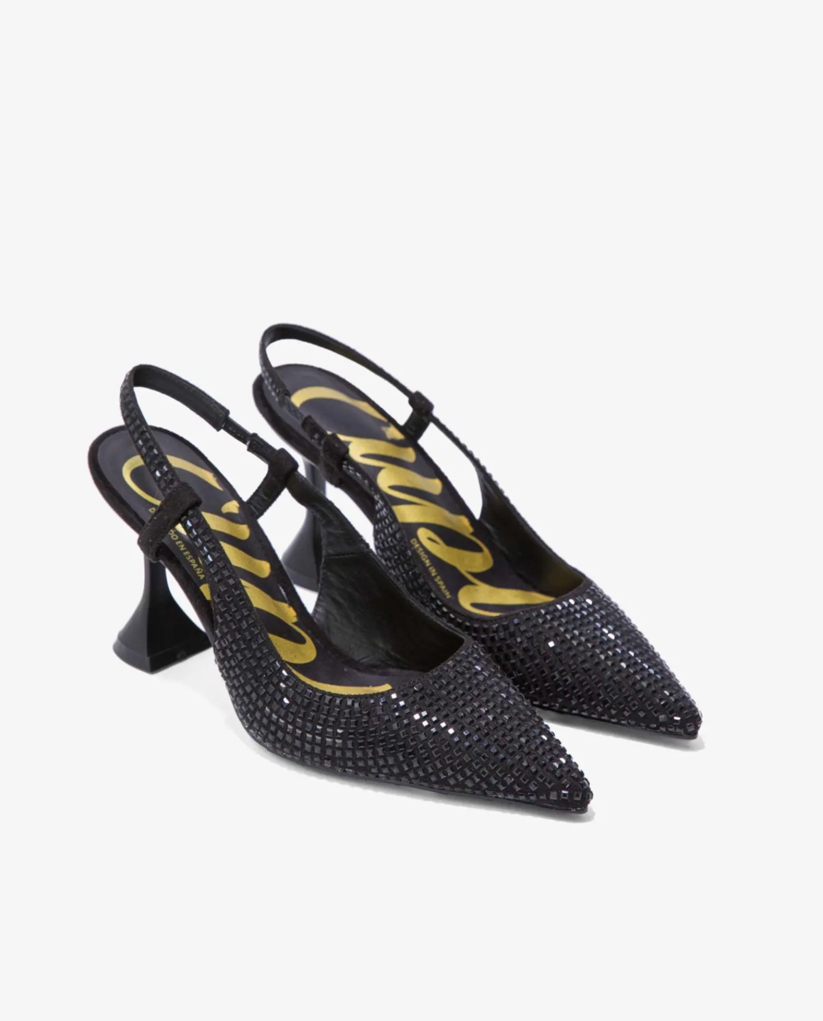 Salones & Stilletos*Cuplé Salon Destalonado Strass Raso Negro