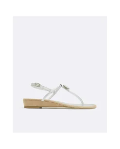 Sandalias*Cuplé Sandalia Brillante Dedo Piel Metalizado Plata