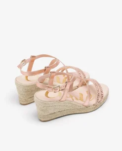 Cuñas*Cuplé Sandalia Cuna Tiras Strass Rosa