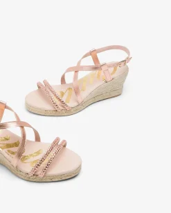 Cuñas*Cuplé Sandalia Cuna Tiras Strass Rosa