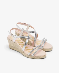Cuñas*Cuplé Sandalia Cuna Tiras Strass Plata