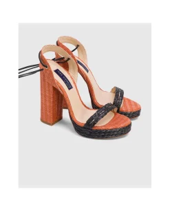 Zapatos Tacón*Cuplé Sandalia El Puerto Rafia Naranja