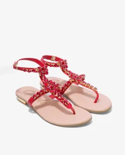 Sandalias*Cuplé Sandalia Piedras Tobillo Napa Rojo