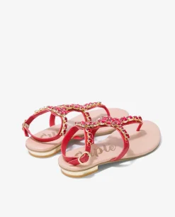 Sandalias*Cuplé Sandalia Piedras Tobillo Napa Rojo