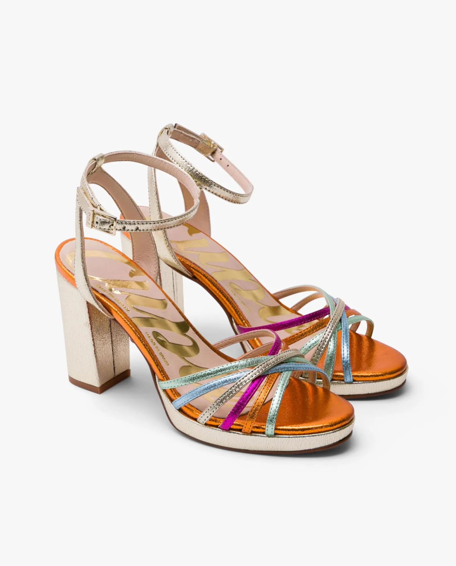Sandalias*Cuplé Sandalia Plataforma Tiras Lame Metalizado Multicol