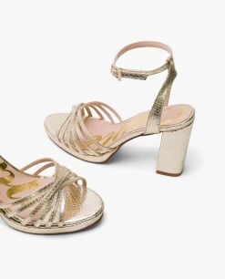 Sandalias*Cuplé Sandalia Plataforma Tiras Serpiente Oro