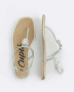 Sandalias*Cuplé Sandalia Punta Cuadrada Napa Plata