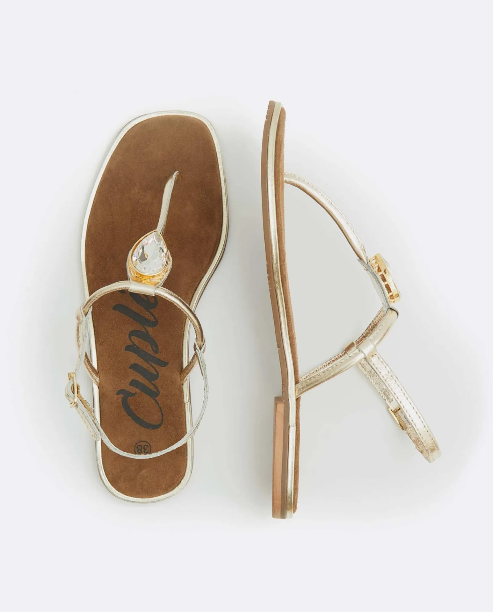 Sandalias*Cuplé Sandalia Punta Cuadrada Napa Oro