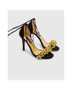 Zapatos Tacón*Cuplé Sandalia Ronda Tacón Ultrasuede Negro