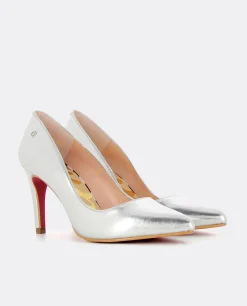 Salones & Stilletos*Cuplé Stiletto Napa Lame Argento Napa Metalizado Plata