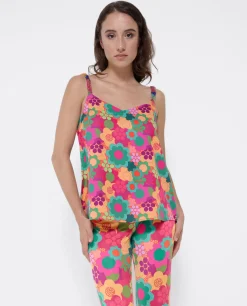 Camisas Y Tops*Cuplé Top Tirantes Saten Estampado Flores