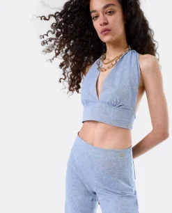 Camisas Y Tops*Cuplé Top Triangular Lino Azul