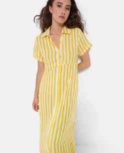Vestidos*Cuplé Vestido Camisero Largo Viscosa Amarillo