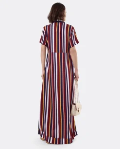 Vestidos*Cuplé Vestido Camisero Largo Viscosa Rayas Rojas
