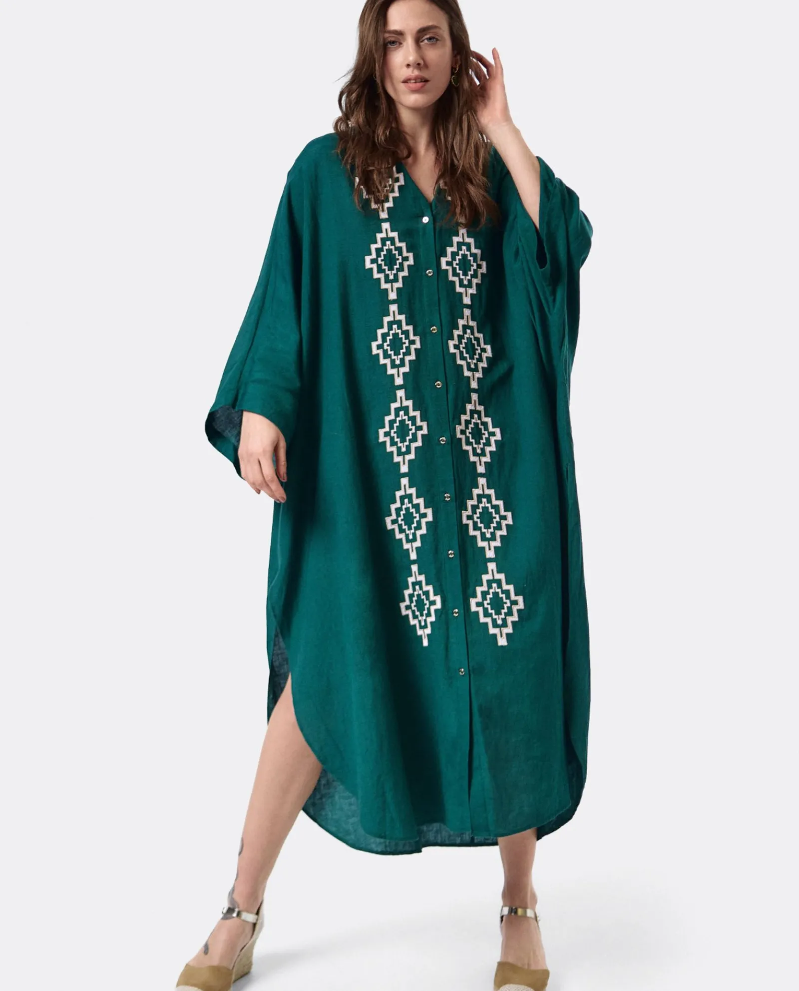 Vestidos*Cuplé Vestido Camisero (S-M) Lino Verde
