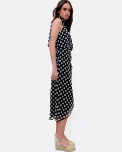 Vestidos*Cuplé Vestido Escote Halter Gasa Lunares