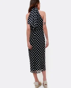 Vestidos*Cuplé Vestido Escote Halter Gasa Lunares