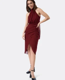 Vestidos*Cuplé Vestido Escote Halter Gasa Burdeos