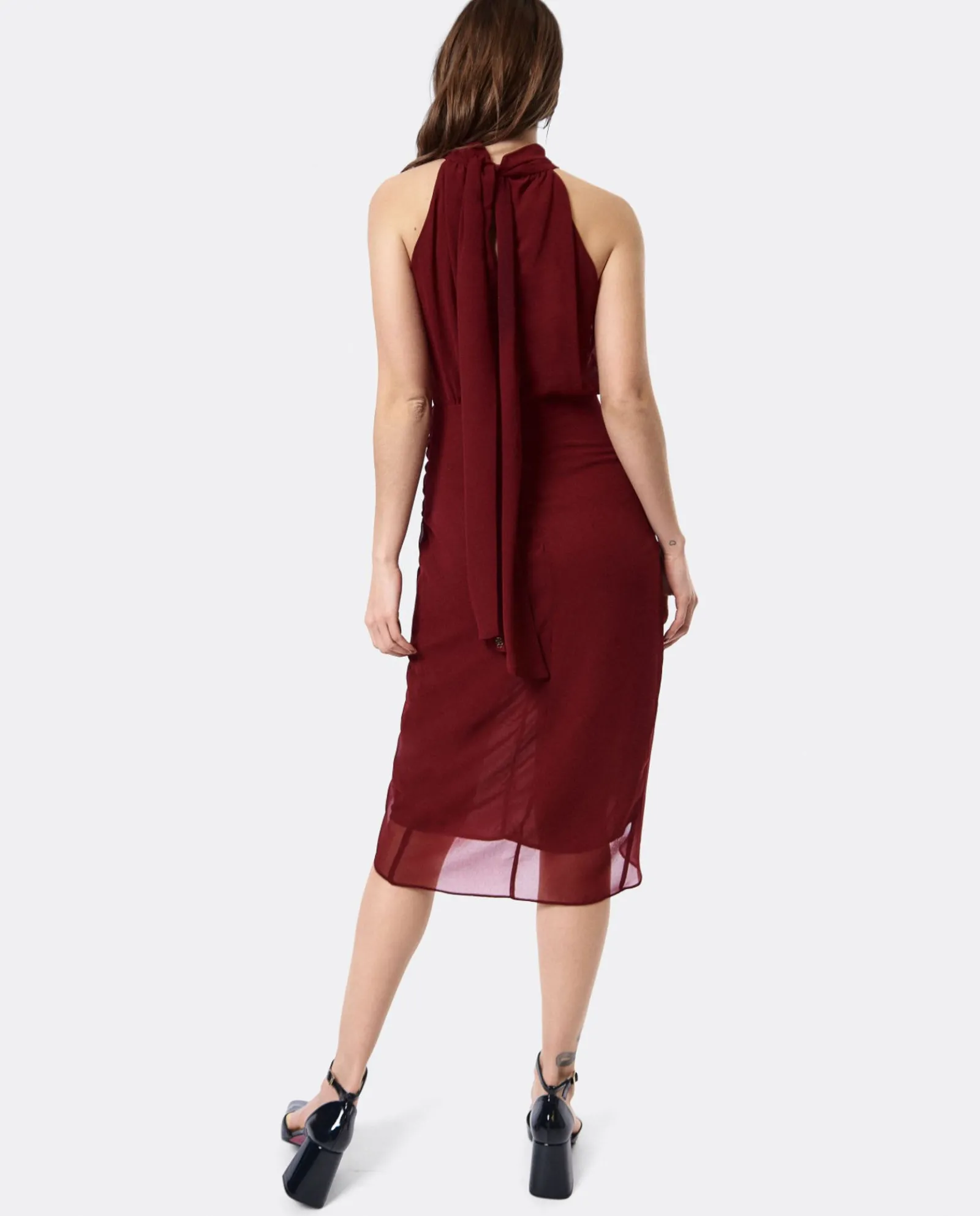 Vestidos*Cuplé Vestido Escote Halter Gasa Burdeos