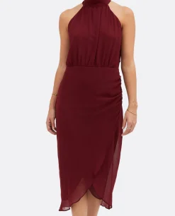 Vestidos*Cuplé Vestido Escote Halter Gasa Burdeos