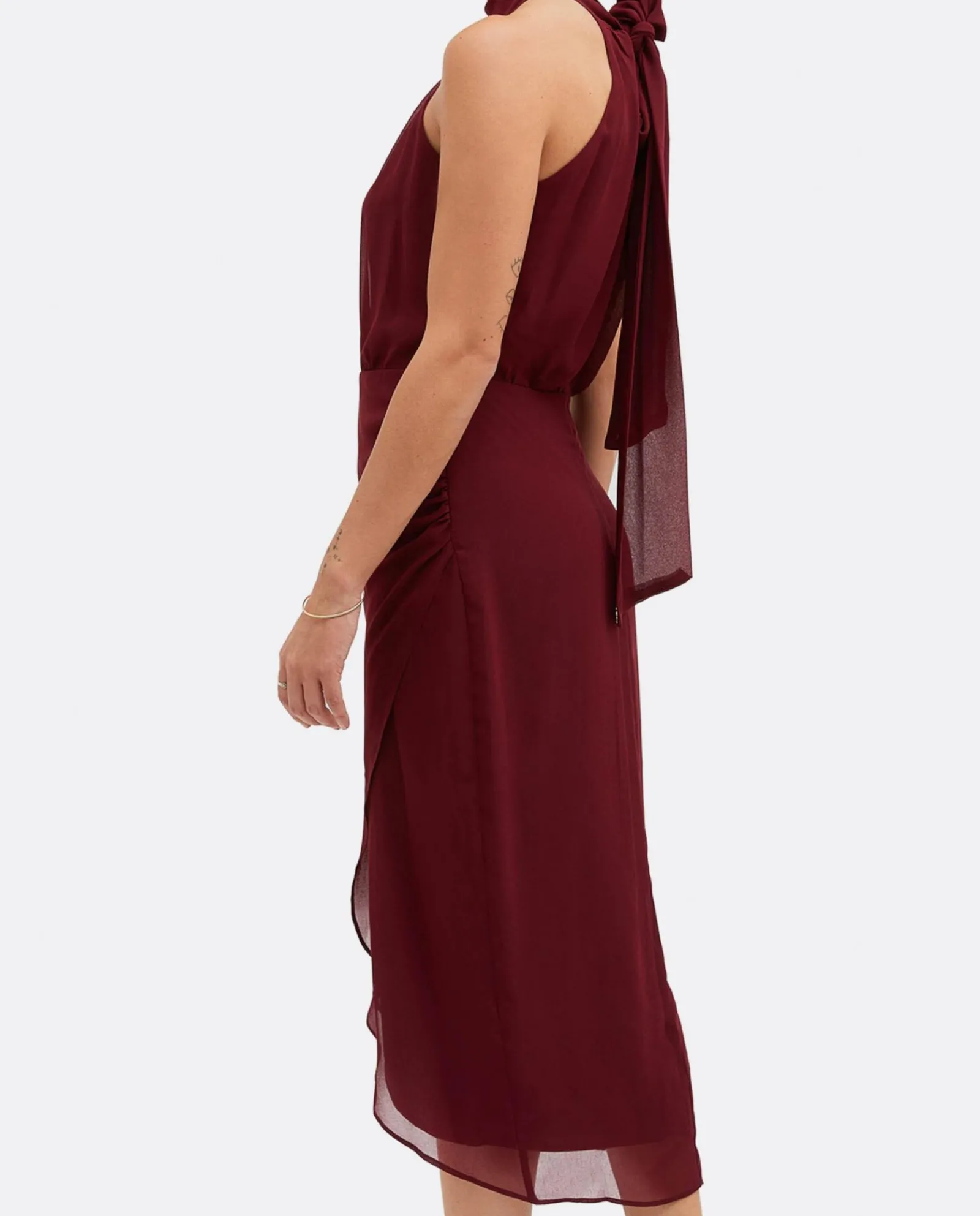 Vestidos*Cuplé Vestido Escote Halter Gasa Burdeos